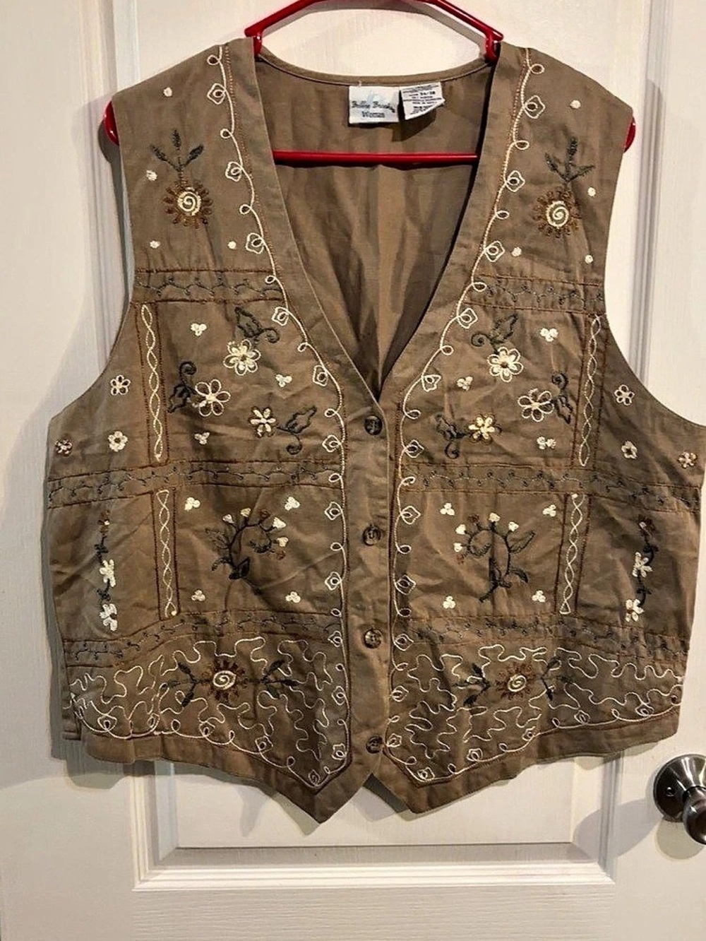 Bobbie Brooks Vintage Cottagecore Embroidered Floral Vest in Brown Size 1X